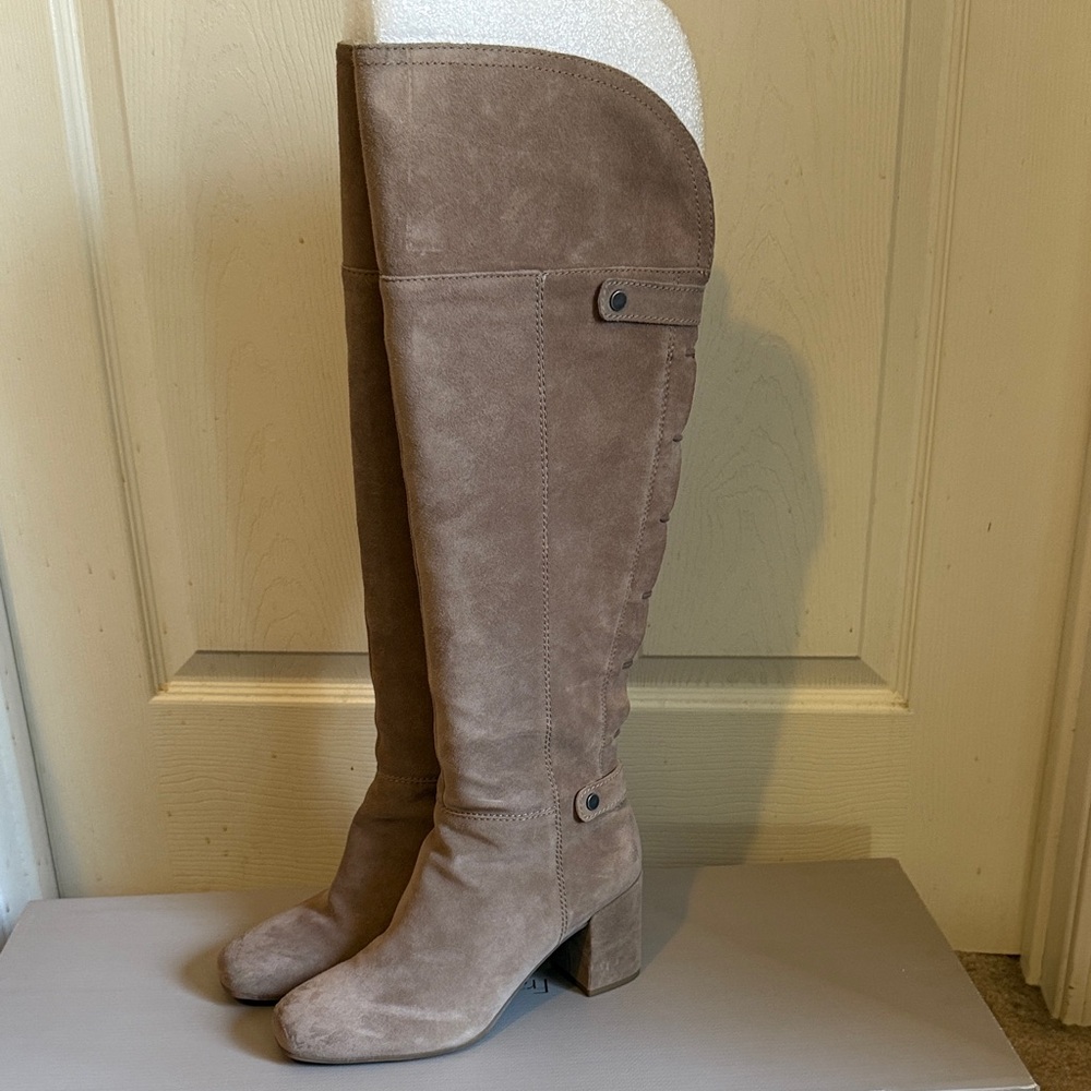 Franco Sarto Knee Length Suede Boots - Taupe Size 8.5